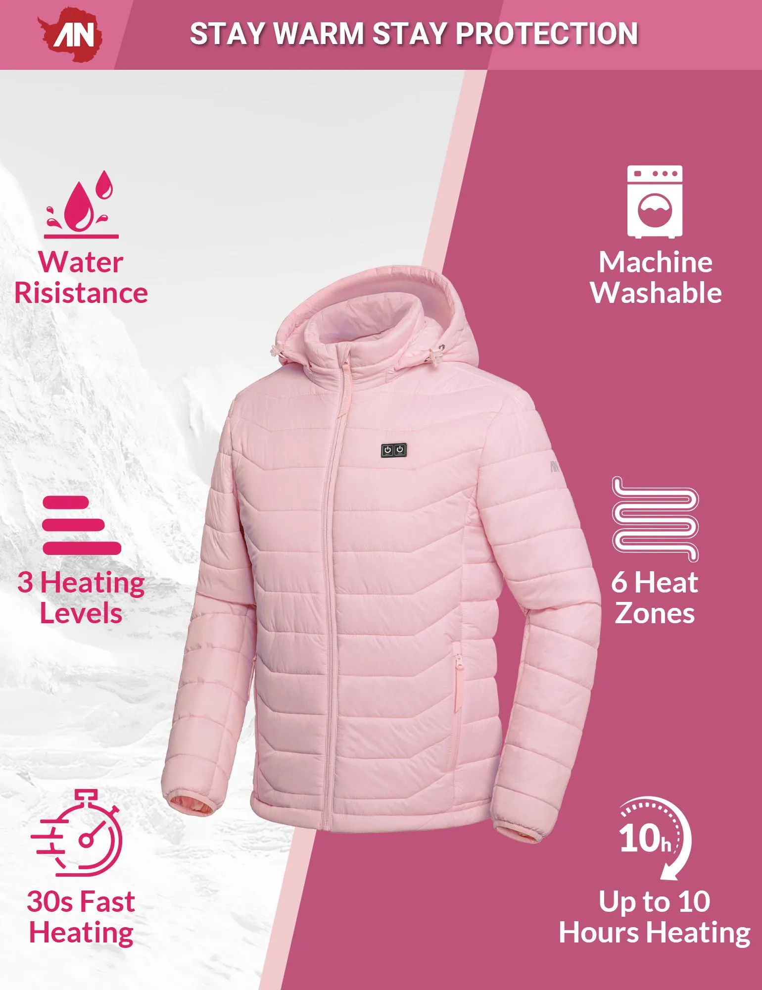 Lightweight Heated Jacket for Women - Antarctic Winter Coat with Advanced Warmth Technology