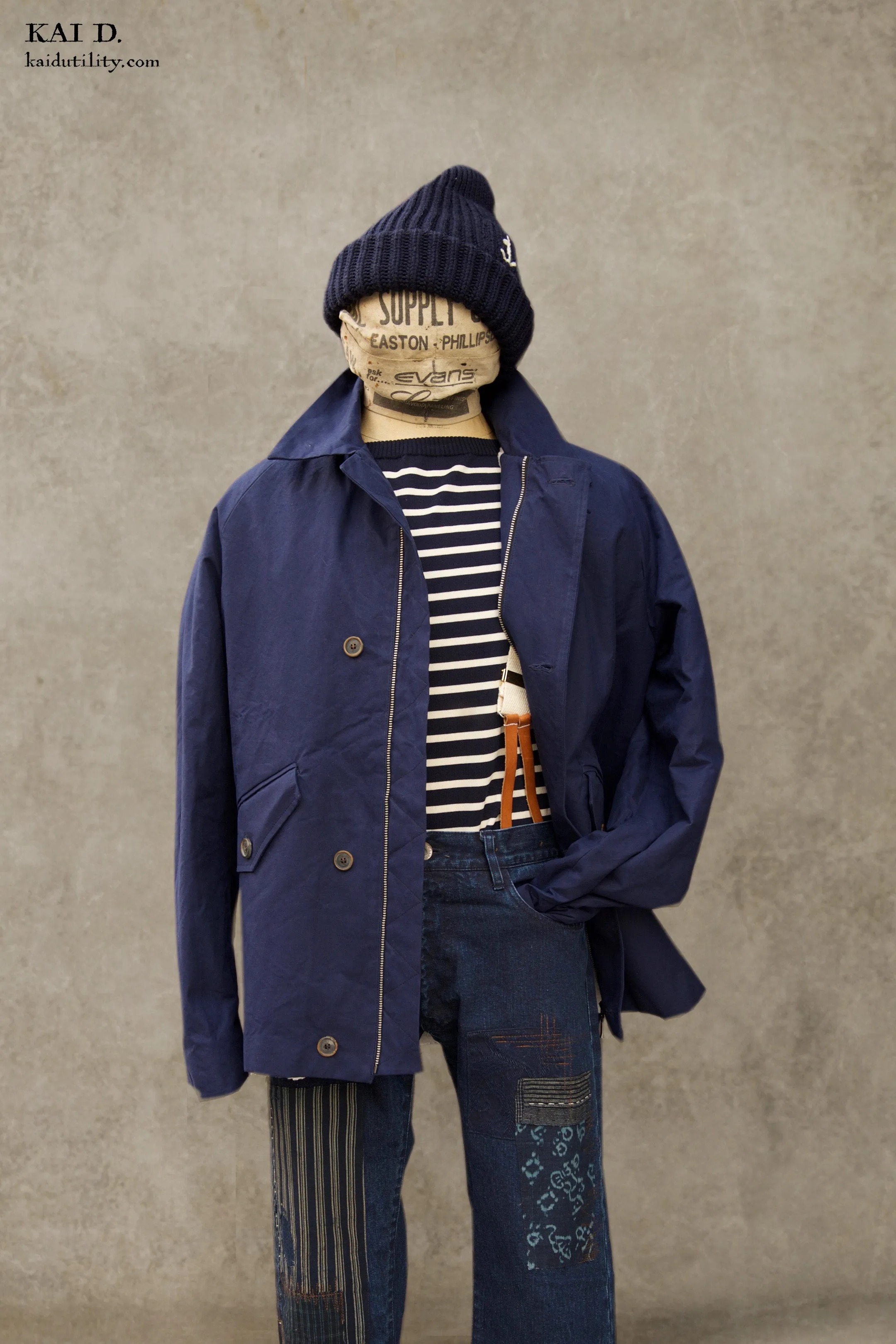 Army Inspired A Jacket - Navy Waxed Cotton - M