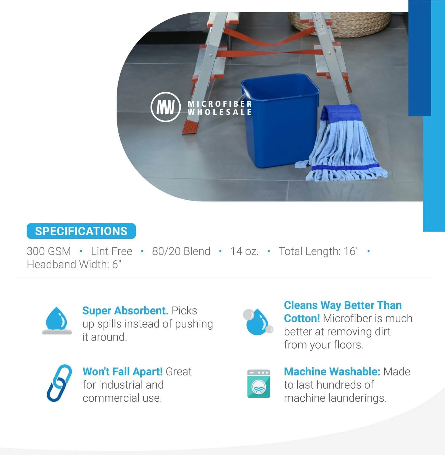 Case of 12 Medium Commercial Microfiber Tube Mop