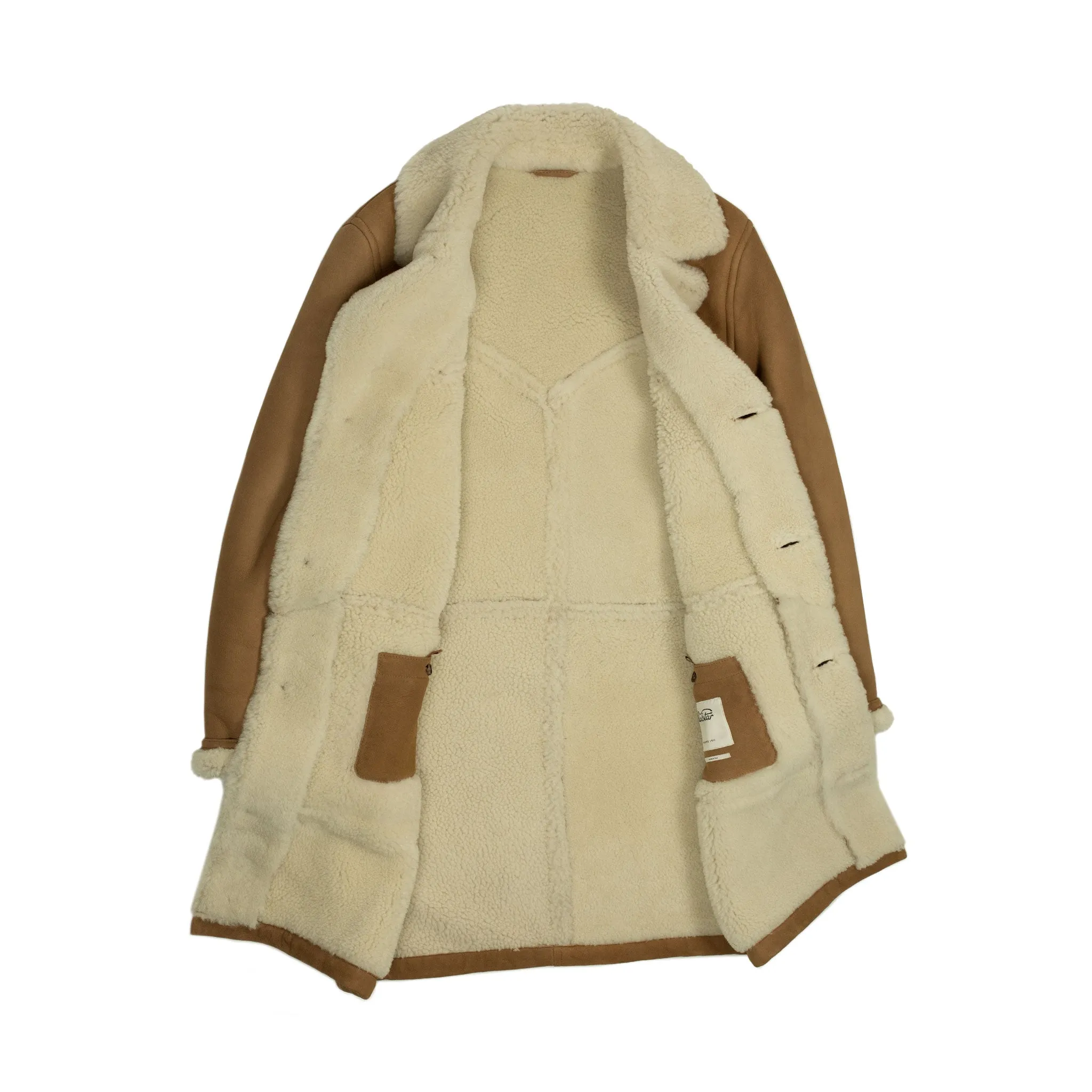 Exclusive "Redford" shearling rancher coat in tan suede