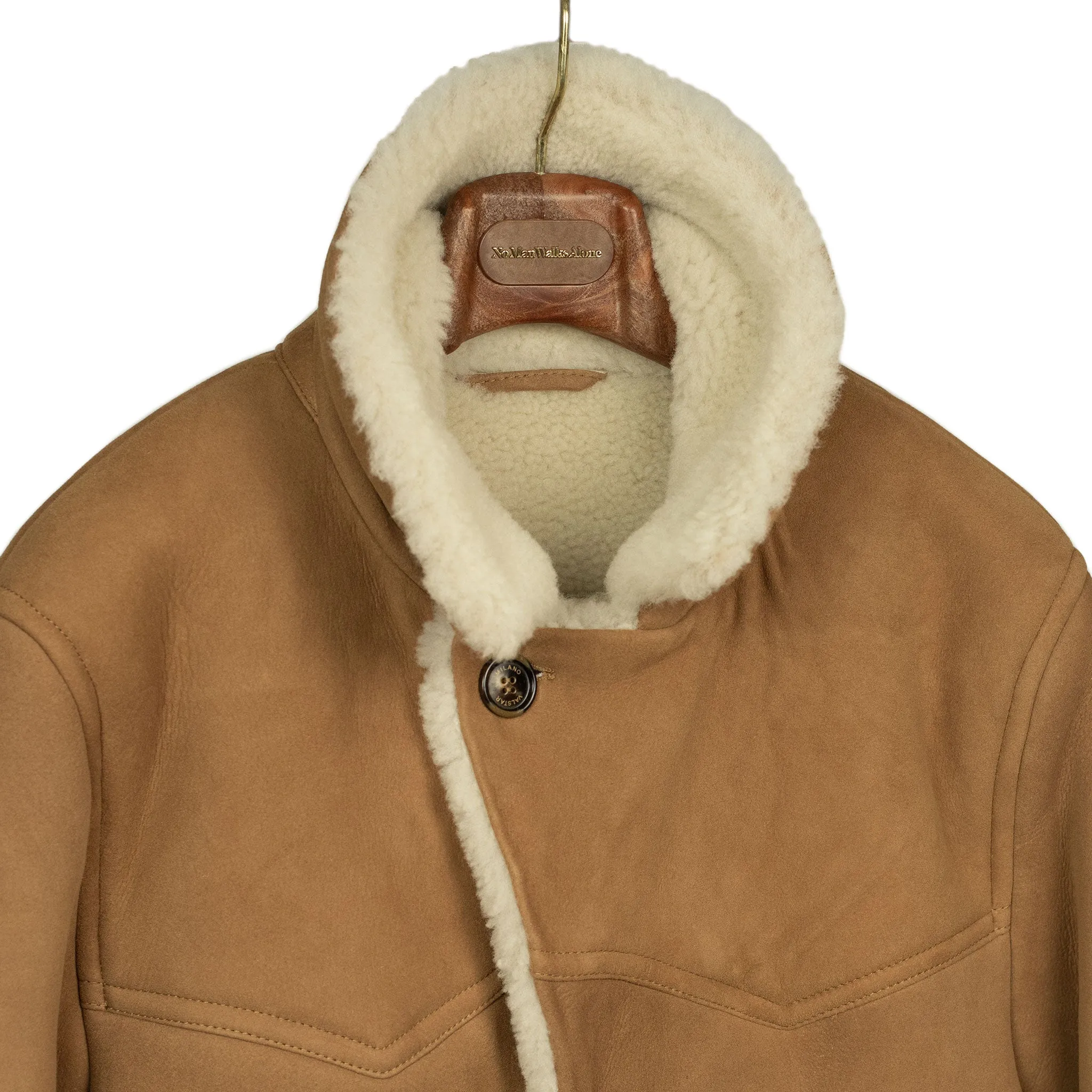 Exclusive "Redford" shearling rancher coat in tan suede