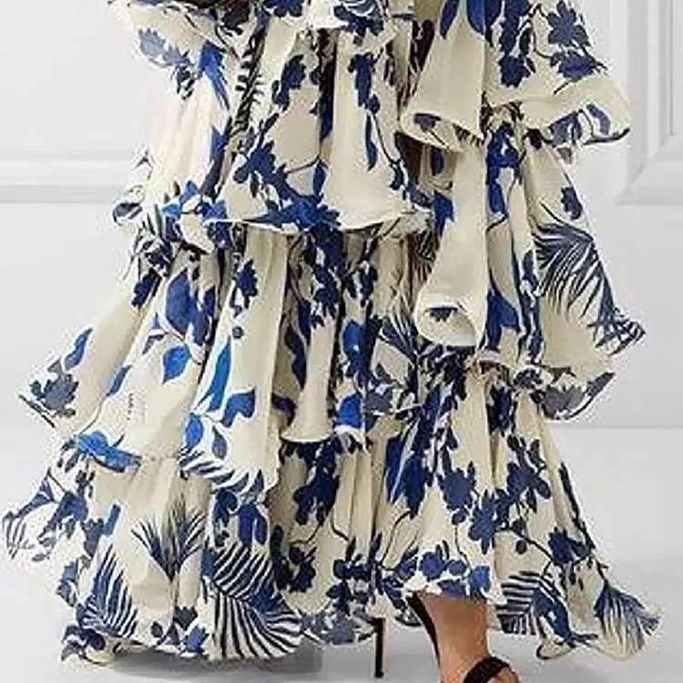 Fashion Printed Halter Hollow Dress