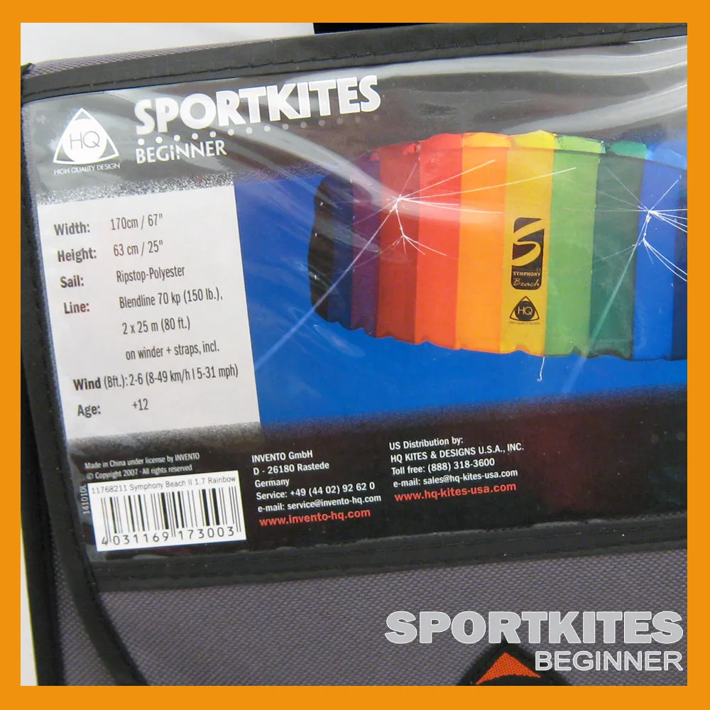 HQ TRAINER POWER KITE 1.8 W/ CONTROL BAR SYMPHONY BEACH BEGINNER