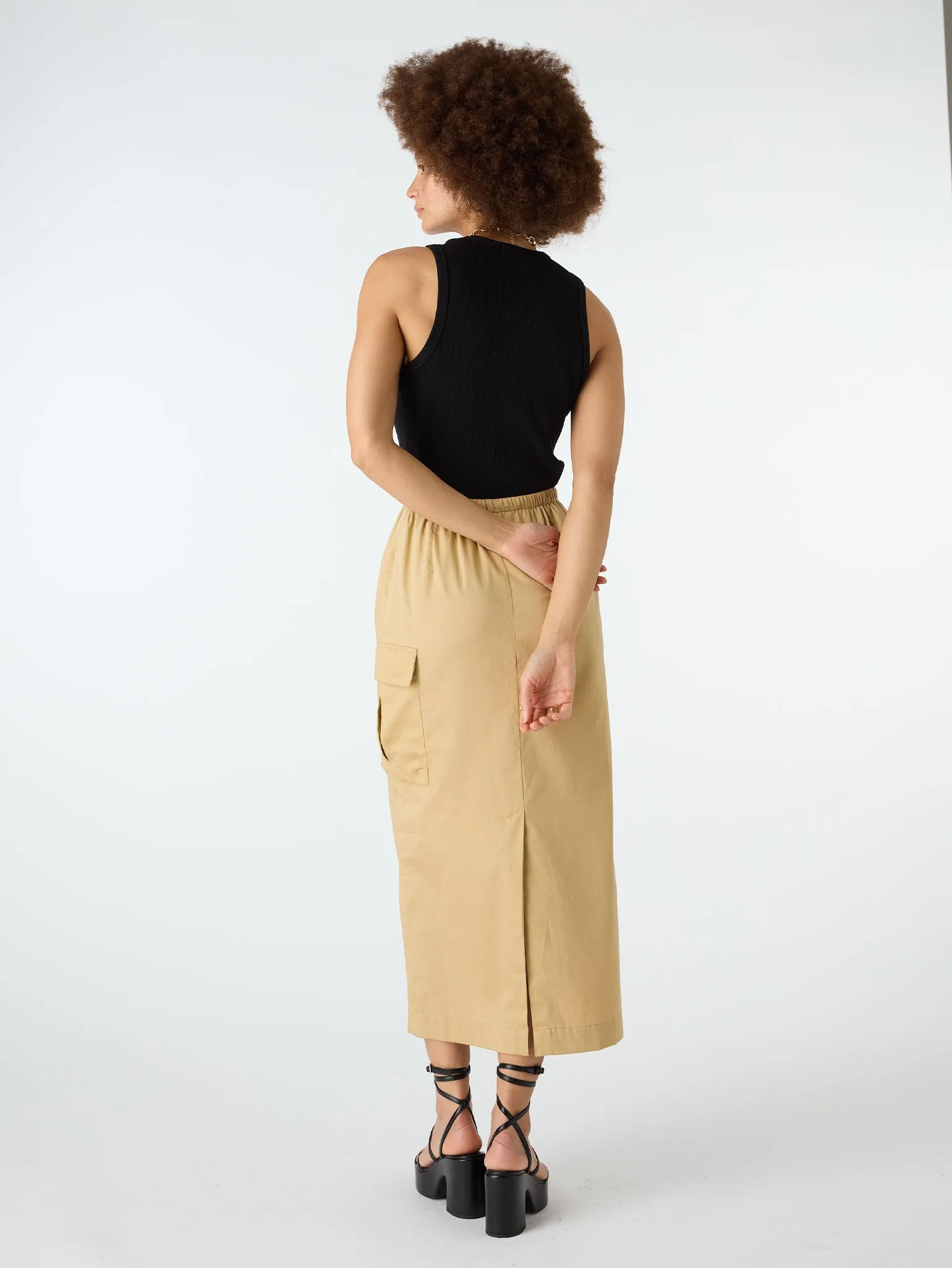 Indigo Cargo Midi Skirt in Beige