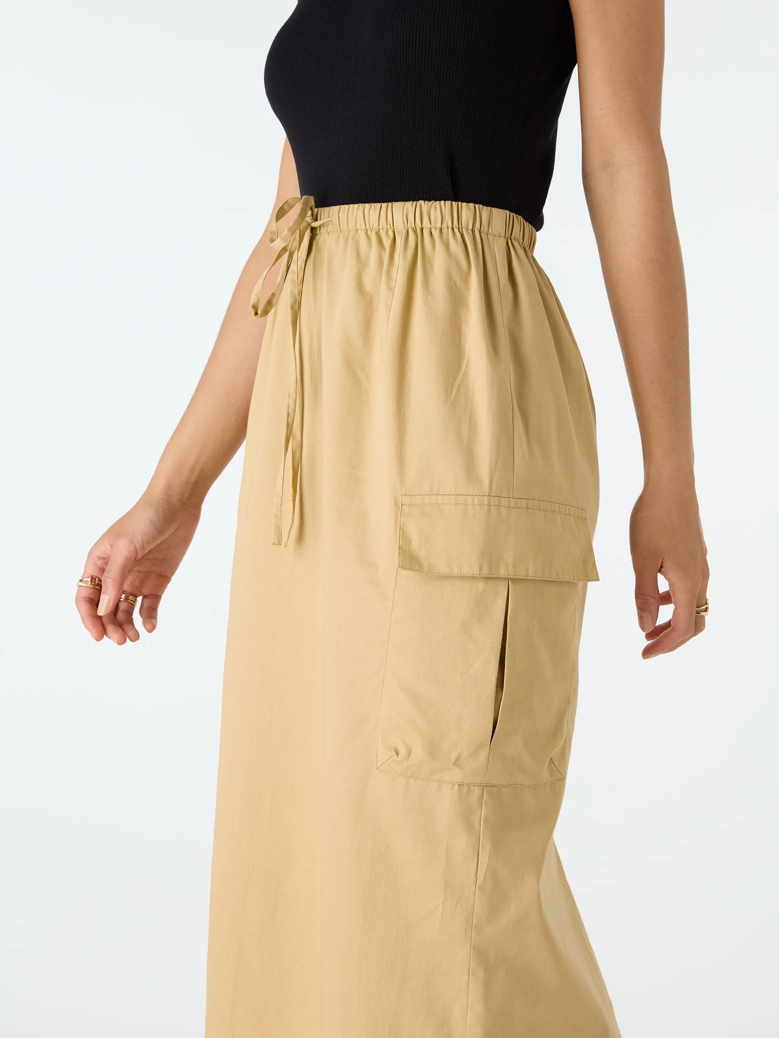 Indigo Cargo Midi Skirt in Beige
