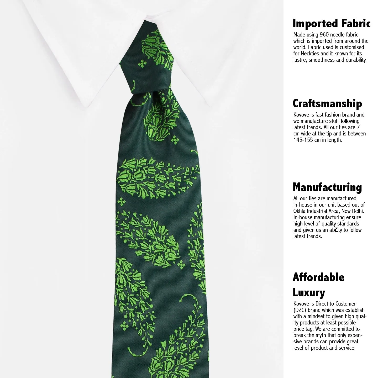 Kovove Floral Design Green Necktie for Men