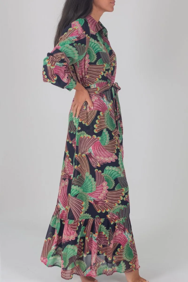 LEXI DRESS (BLACK PATTERN / GREEN)