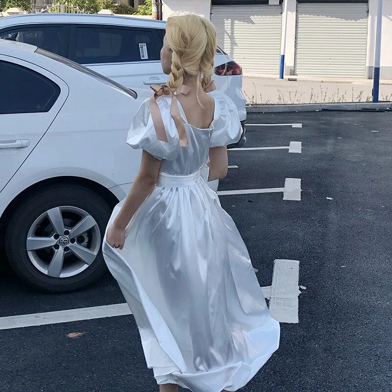 Maxi Dress With Puff Sleeves And Waistband