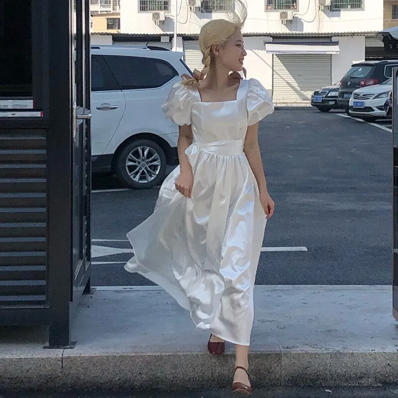 Maxi Dress With Puff Sleeves And Waistband