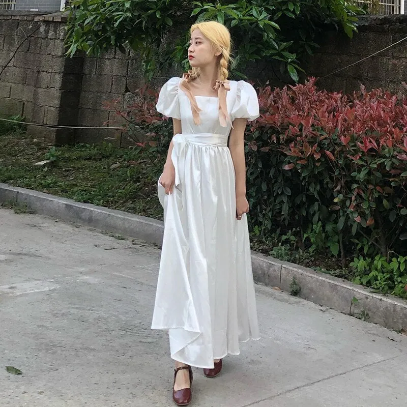 Maxi Dress With Puff Sleeves And Waistband