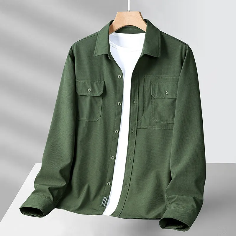 Mens Long Sleeve Shirt  Relaxed Fit  Breathable Cotton Blend  Utility Pockets