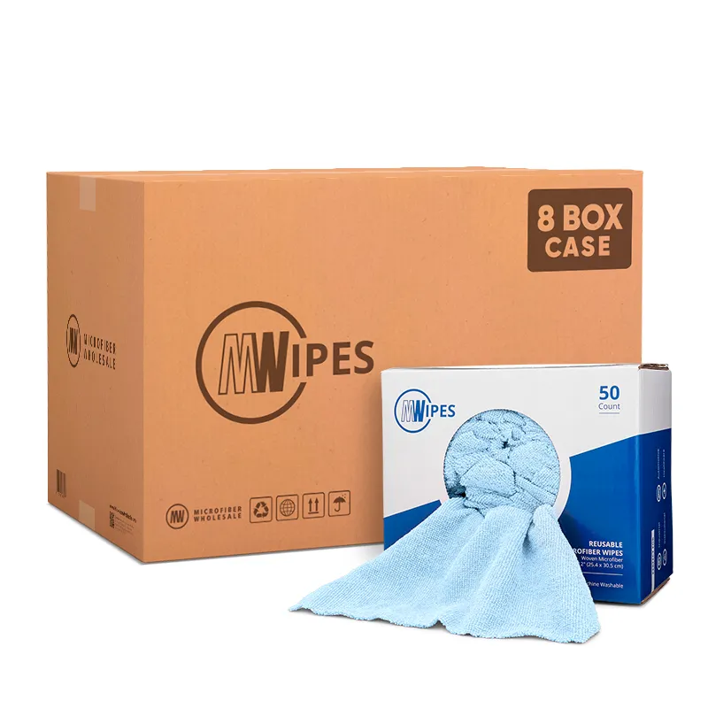 MWipes Reusable Microfiber Wipes - Box of 50 - 10"x12" - Blue - Case of 8
