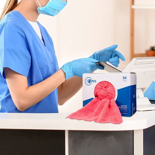 MWipes Reusable Microfiber Wipes - Box of 50 - 10"x12" - Blue - Case of 8