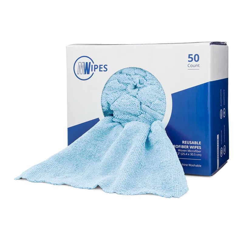 MWipes Reusable Microfiber Wipes - Box of 50 - 10"x12" - Blue - Case of 8