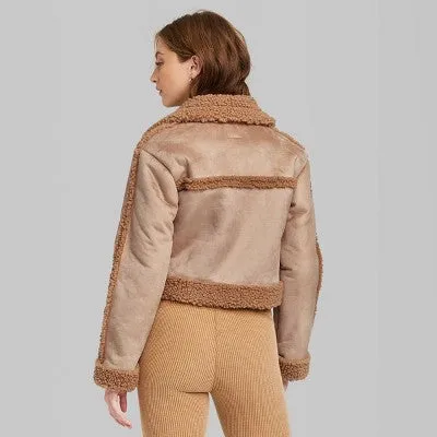 Stylish Brown Faux Shearling Jacket for Women by Wild Fable - Size Small