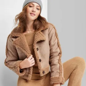 Stylish Brown Faux Shearling Jacket for Women by Wild Fable - Size Small