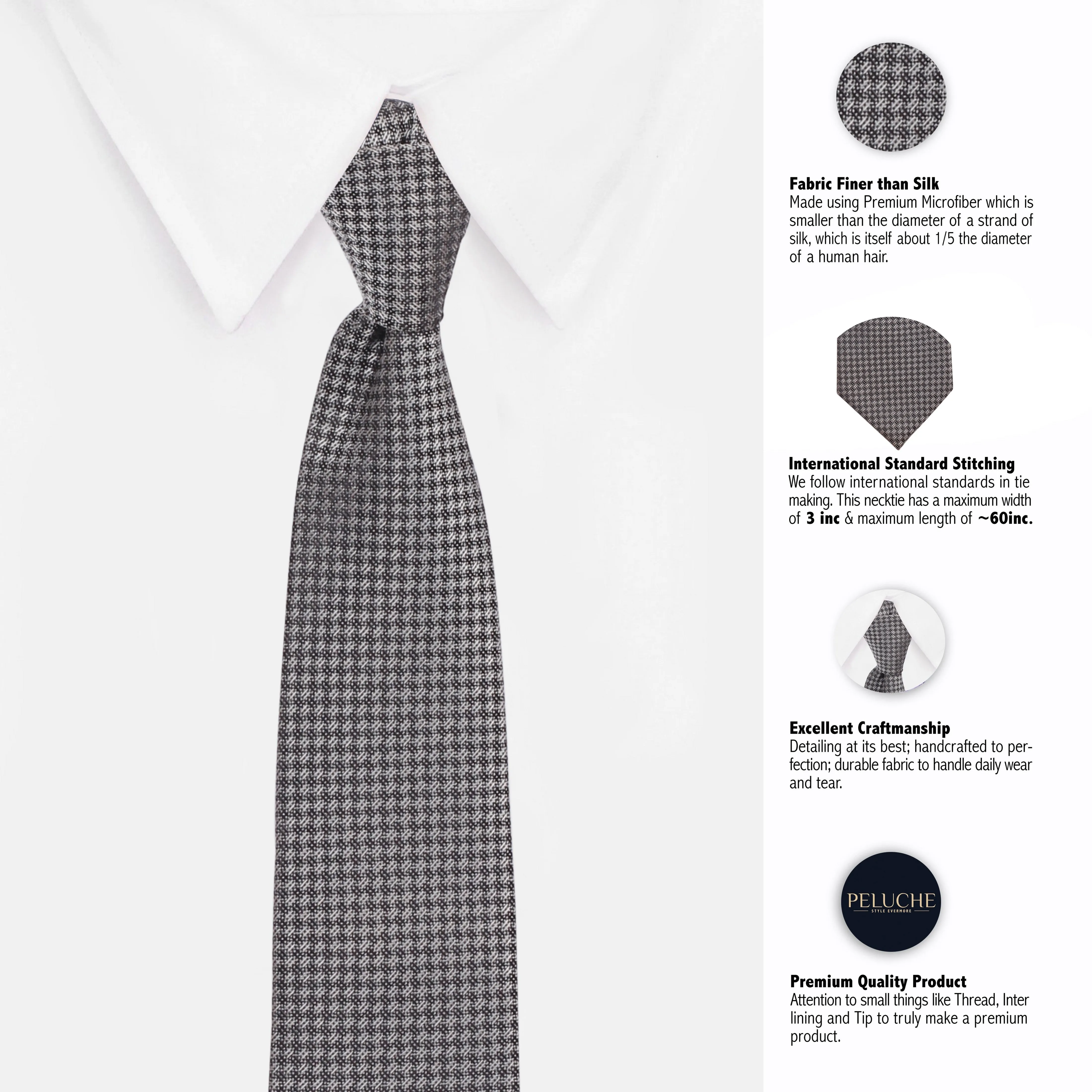 Peluche Aristocratic Black Colored Microfiber Necktie For Men