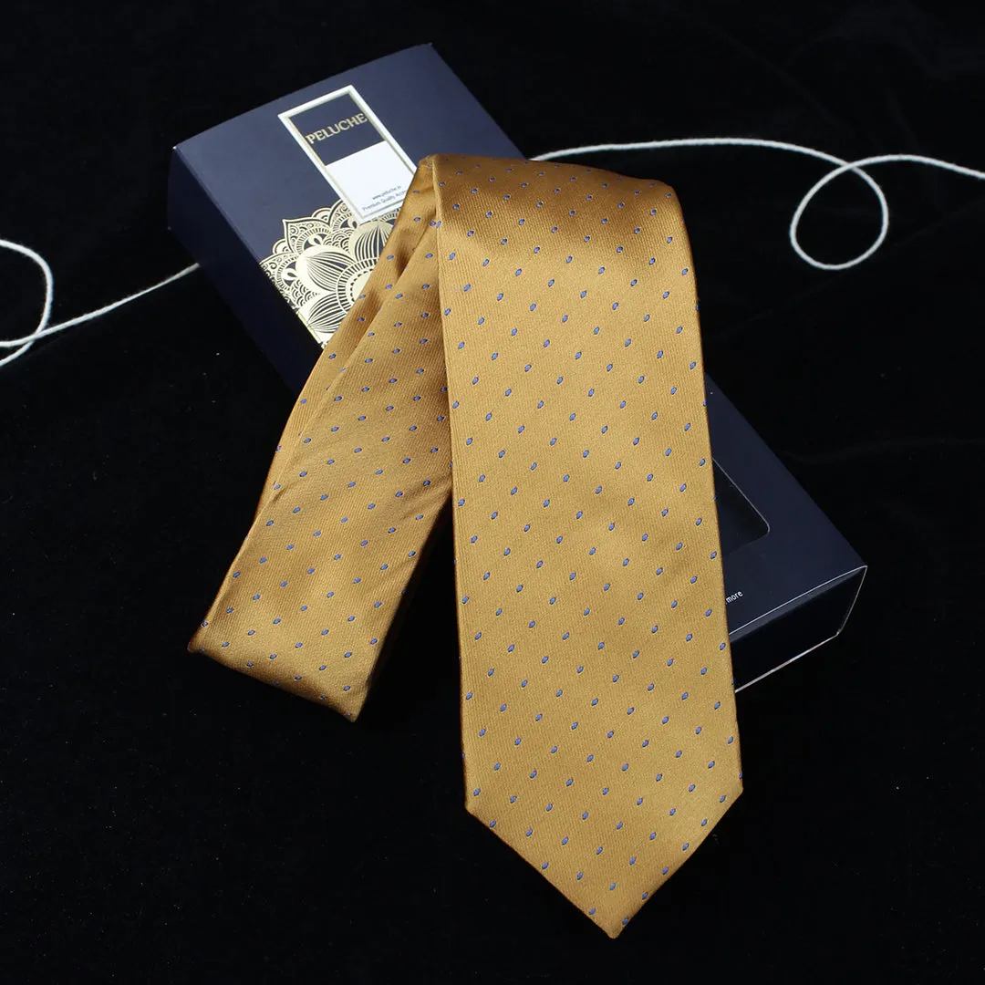 Peluche Dotted Gold Colored Microfiber Necktie For Men