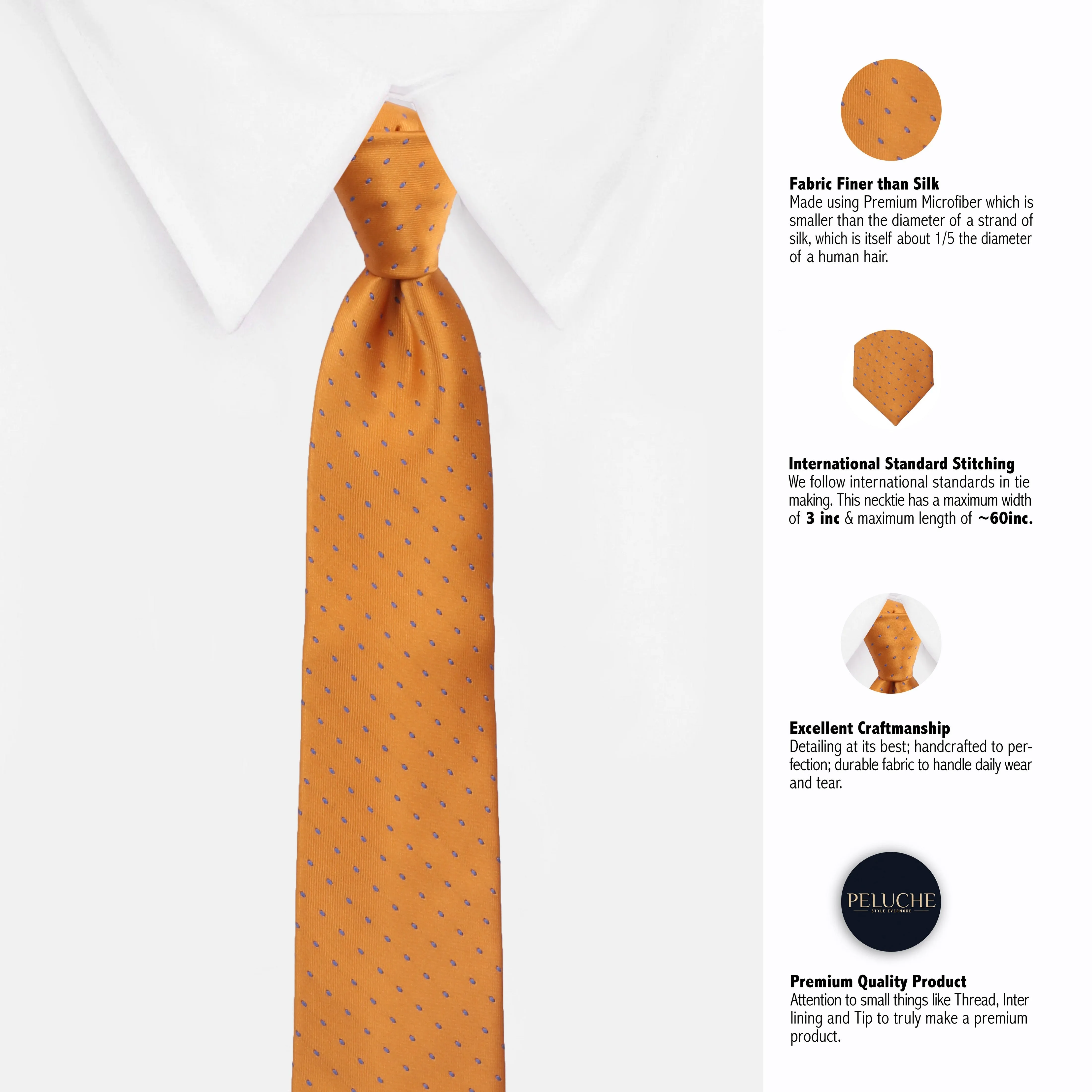 Peluche Dotted Gold Colored Microfiber Necktie For Men