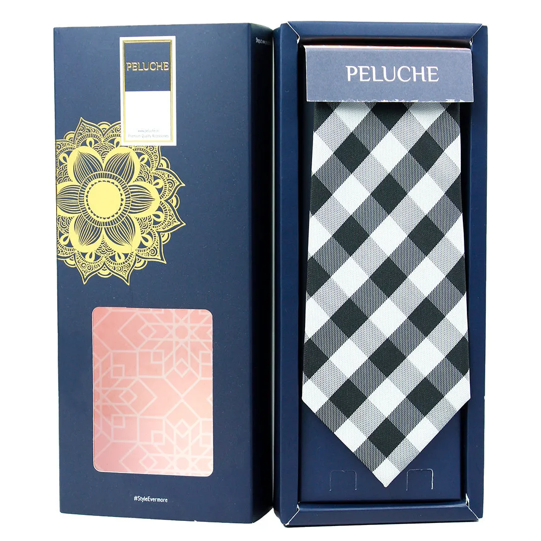 Peluche Nifty Black Neck Tie & Pocket Square Set for Men