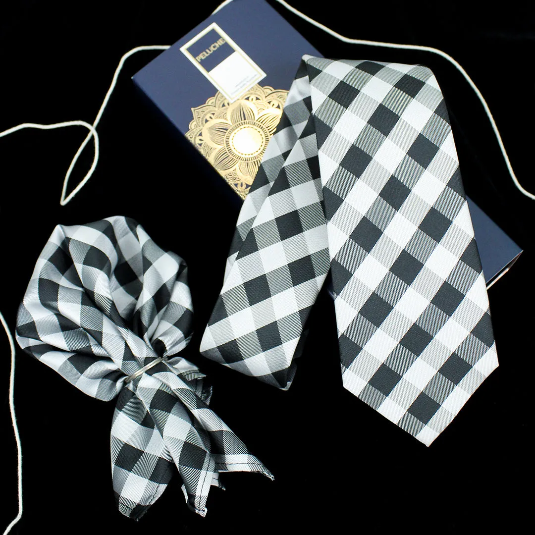 Peluche Nifty Black Neck Tie & Pocket Square Set for Men