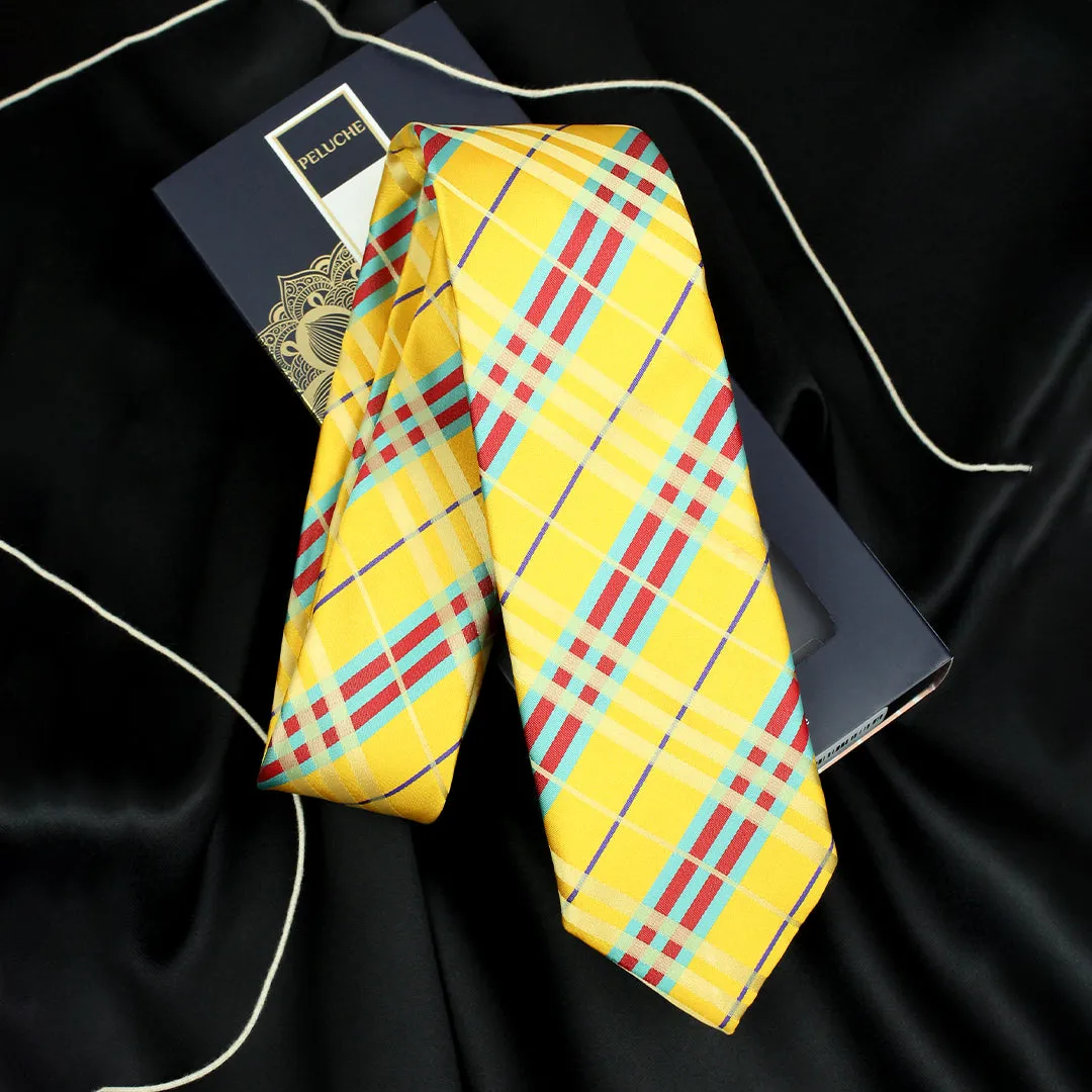 Peluche Polished Yellow Microfiber Necktie For Men