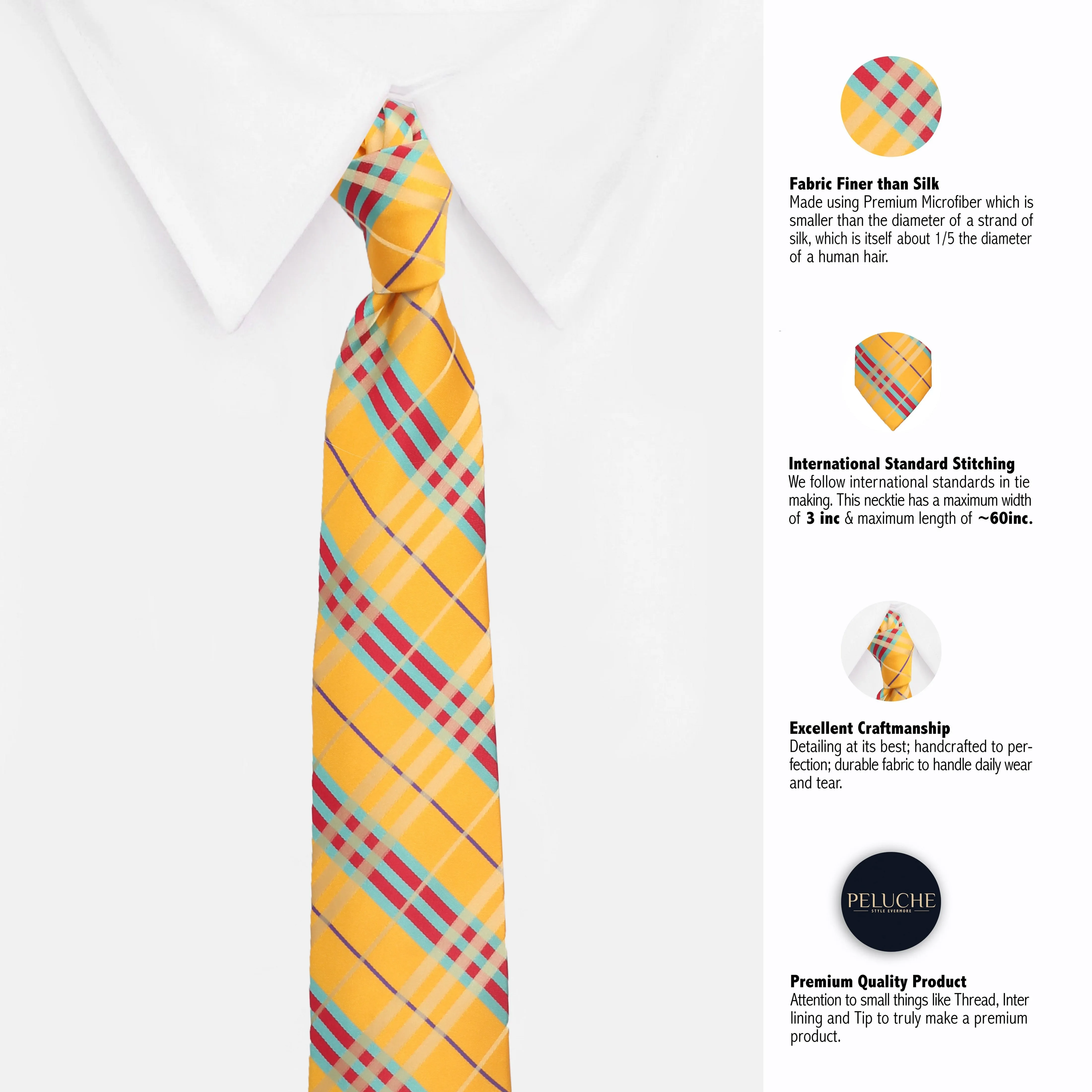 Peluche Polished Yellow Microfiber Necktie For Men