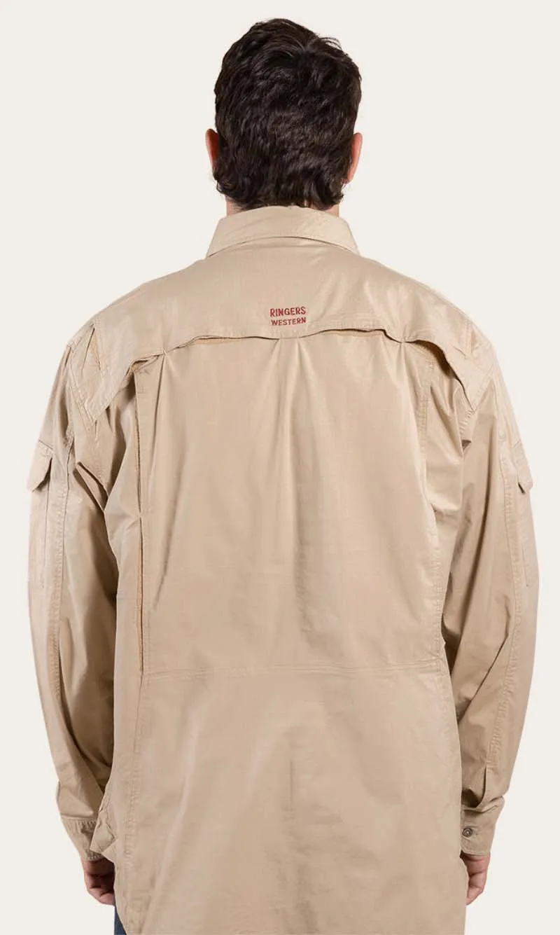 Pilbara Mens Ripstop Full Button Work Shirt Camel