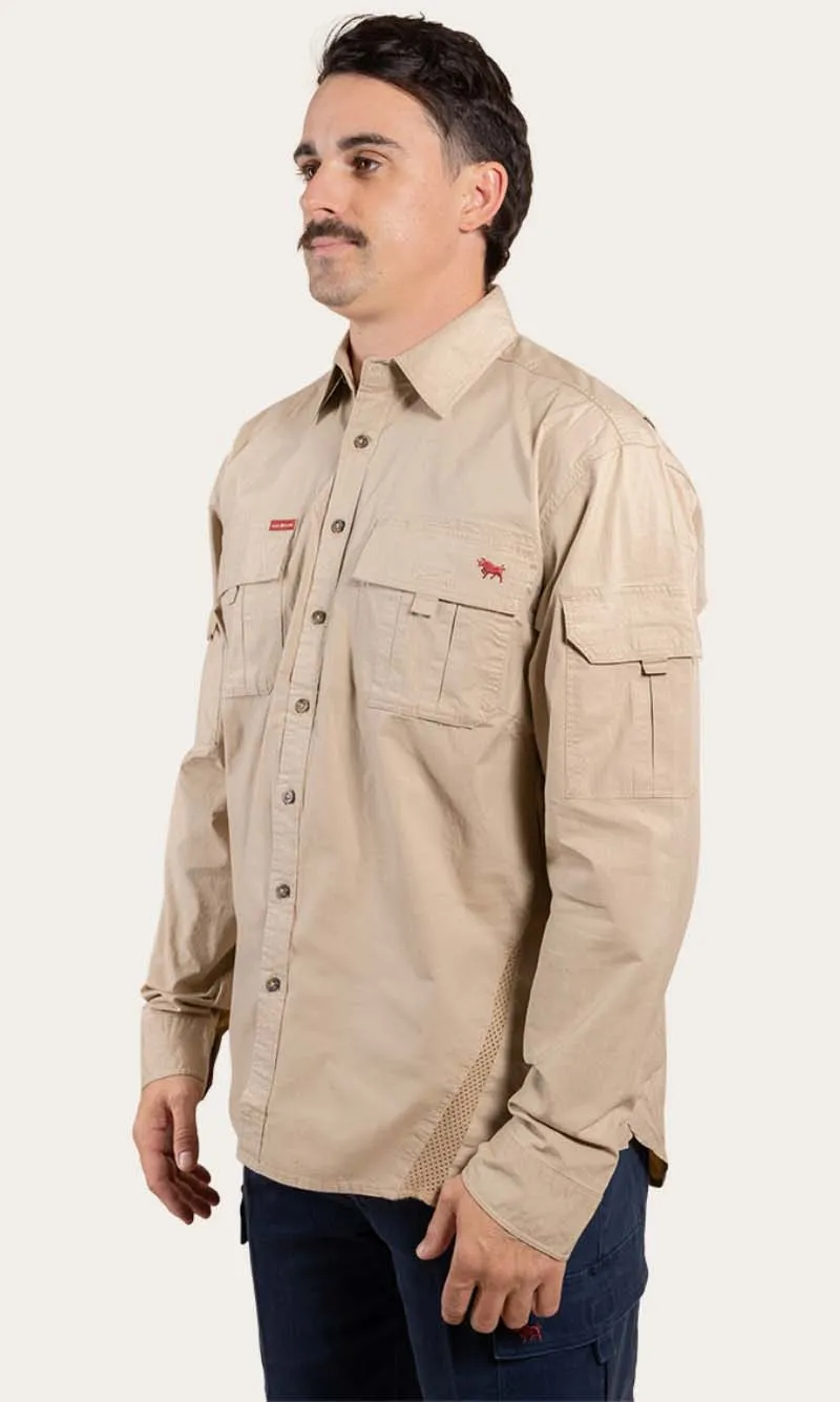 Pilbara Mens Ripstop Full Button Work Shirt Camel