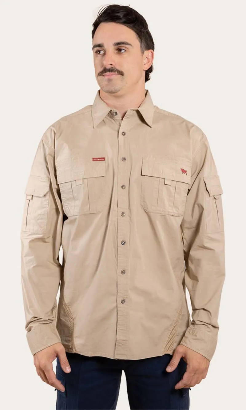 Pilbara Mens Ripstop Full Button Work Shirt Camel