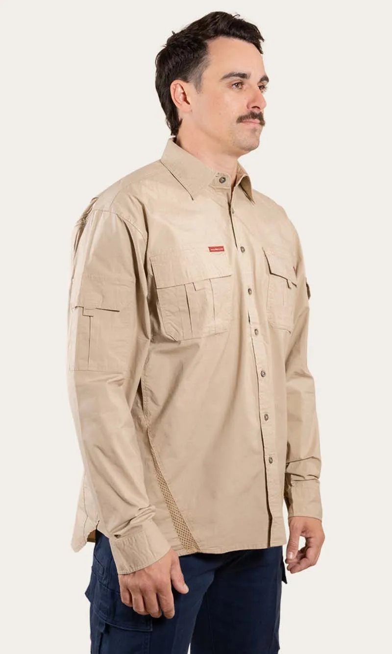Pilbara Mens Ripstop Full Button Work Shirt Camel