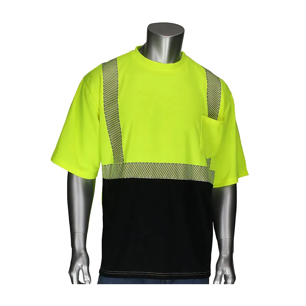 PIP 312-1275B-LY/4X ANSI Type R Class 2 Short Sleeve T-Shirt with Black Bottom Front