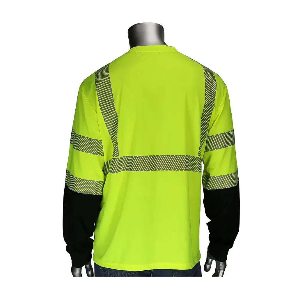 PIP 313-1280B-LY/S ANSI Type R Class 3 Long Sleeve T-Shirt with Black Bottom Front