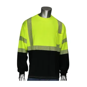 PIP 313-1280B-LY/XL ANSI Type R Class 3 Long Sleeve T-Shirt with Black Bottom Front