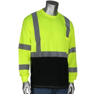 PIP 313-1390B-LY/4X ANSI Type R Class 3 Long Sleeve T-Shirt with 50  UPF Sun Protection and Black Bottom Front