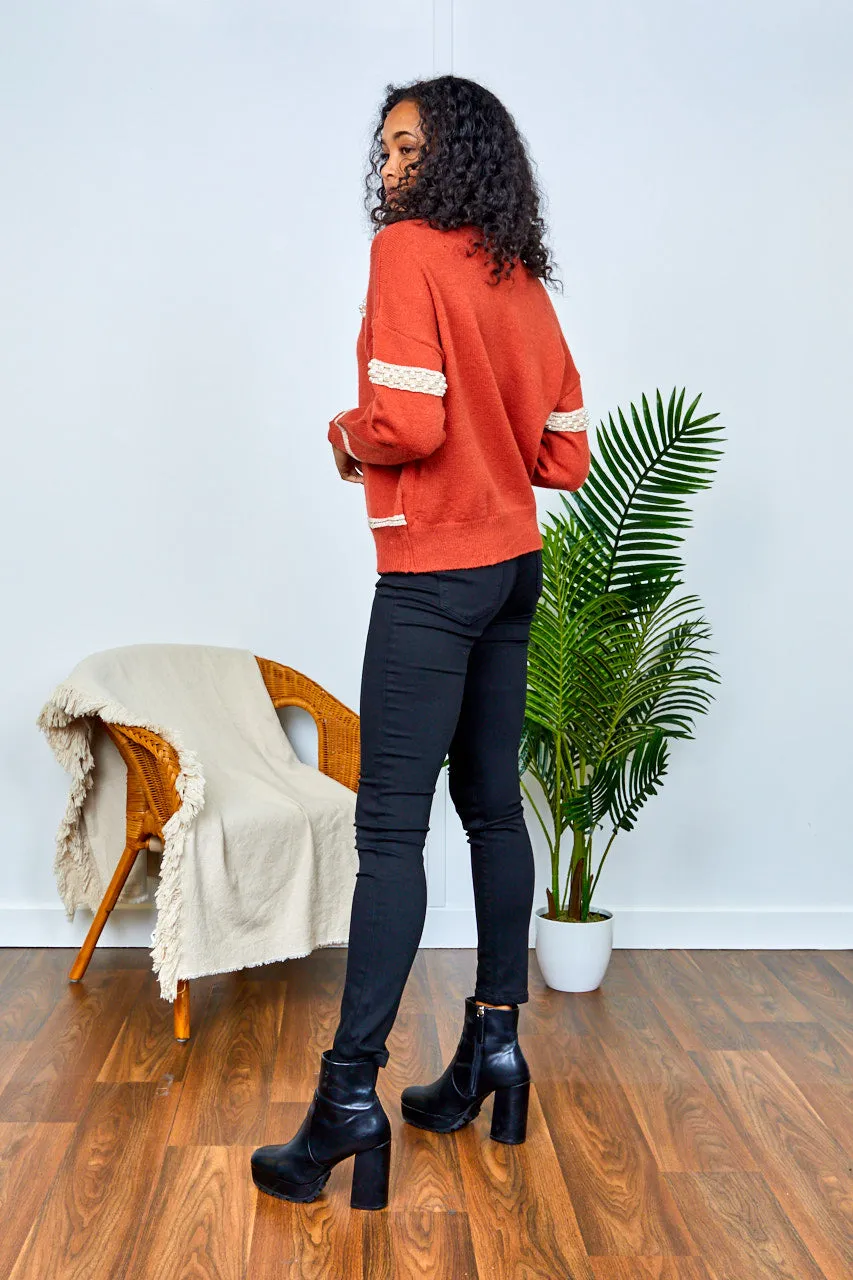 Red Jumper with Pearl Detail