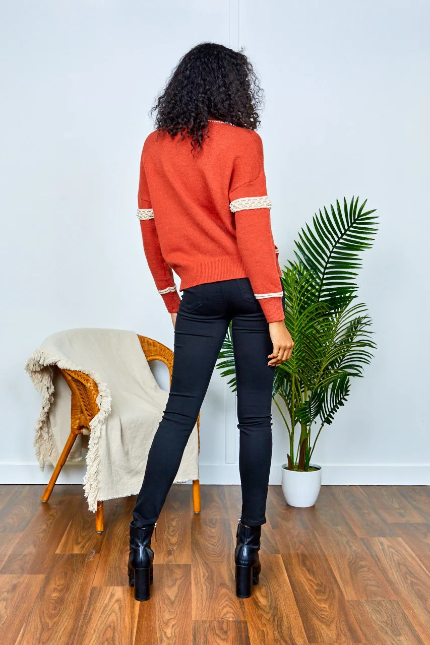 Red Jumper with Pearl Detail