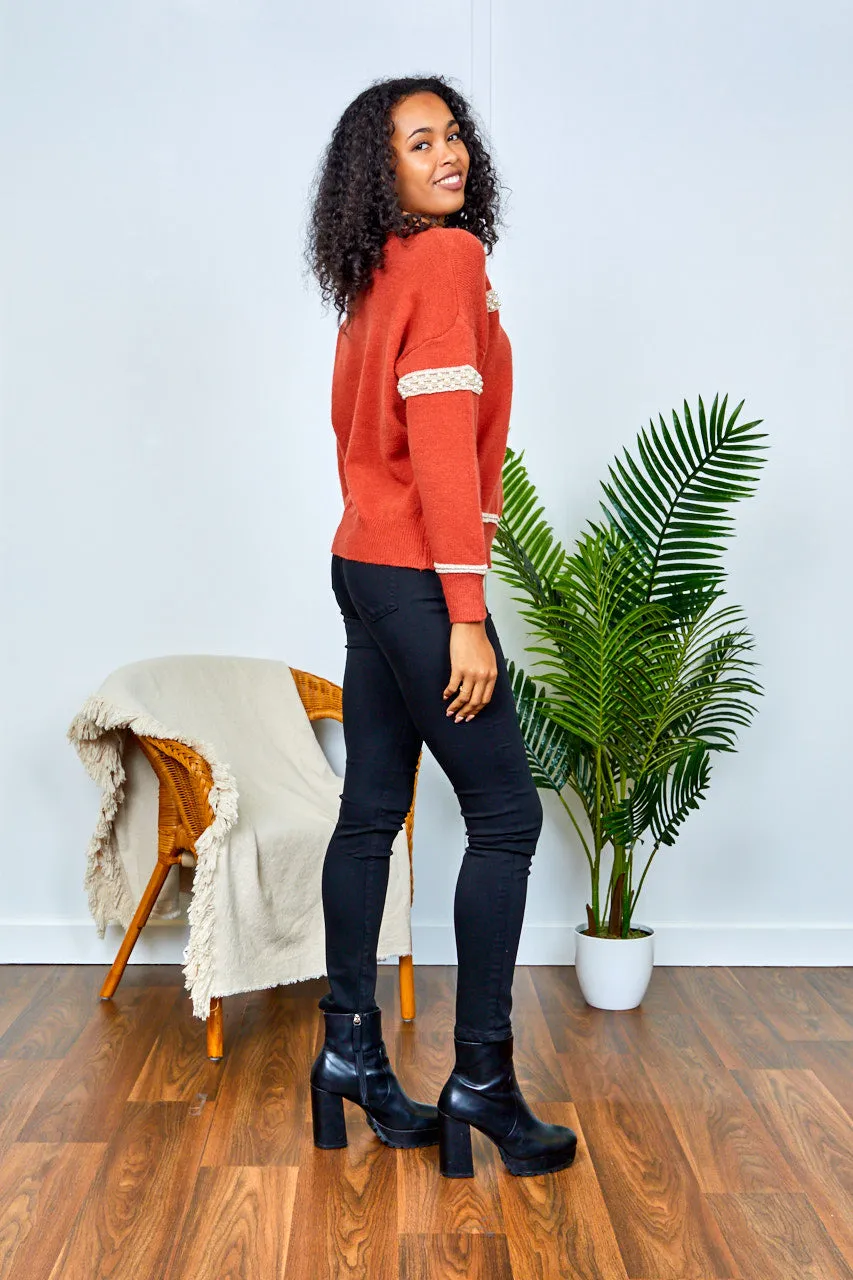 Red Jumper with Pearl Detail