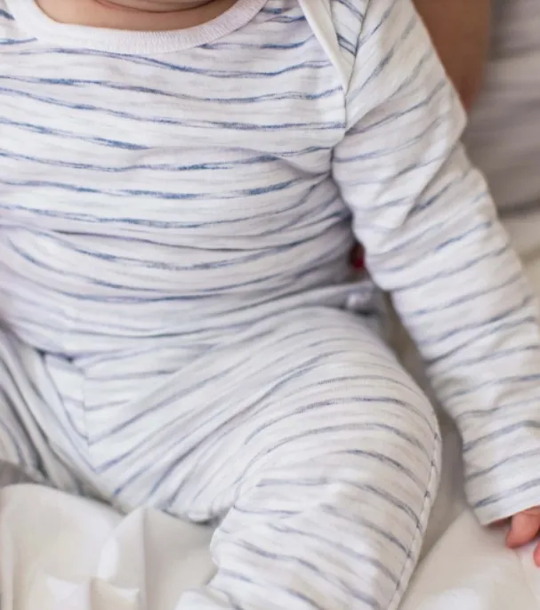Slub Stripe Bodysuit Set Blue