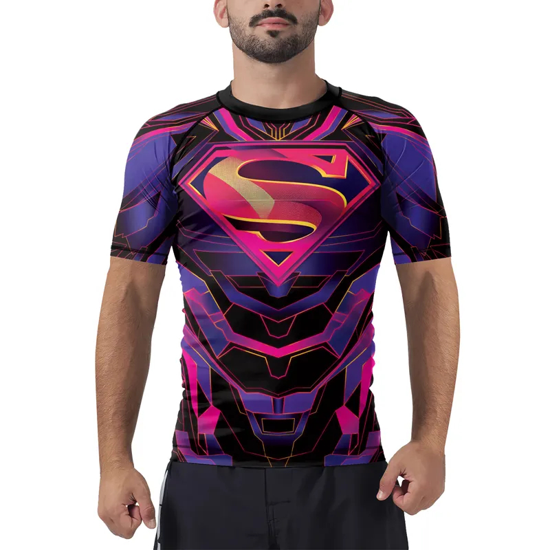 Superman Neon Emblem Men's Short Sleeve Rash Guard