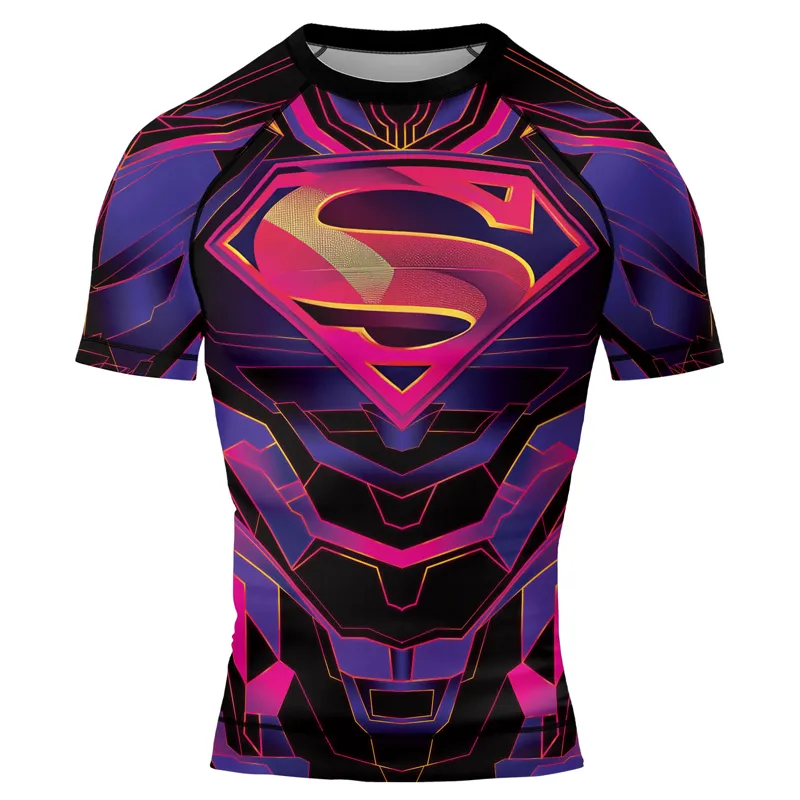 Superman Neon Emblem Men's Short Sleeve Rash Guard