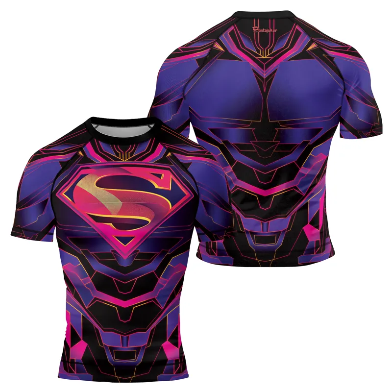 Superman Neon Emblem Men's Short Sleeve Rash Guard
