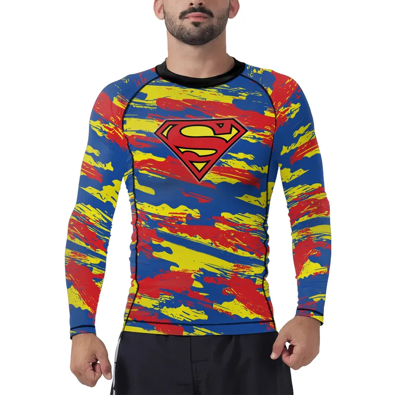 Superman Paint Streak Men's Long Sleeve Rash Guard