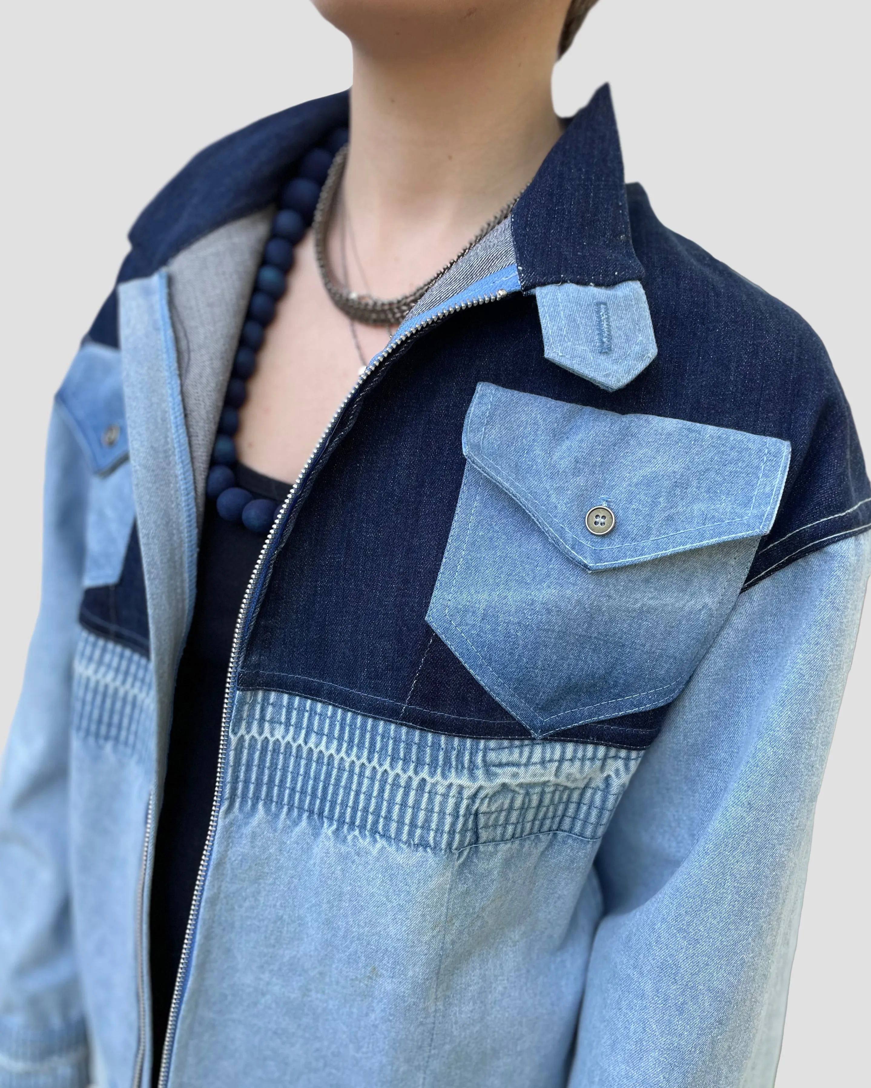 Upcycled Denim Patchwork Short Jacket